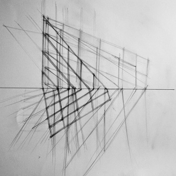 Studio for:"Propagazione della luce all'interno del mio studio", ink and pencil on paper,cm60x80