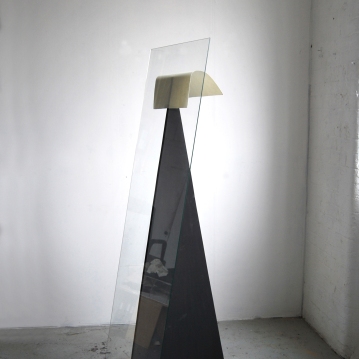 "Ricurvo tra un triangolo e un rettangolo",2014,Glass,MDF,paper, cm."170x44x60