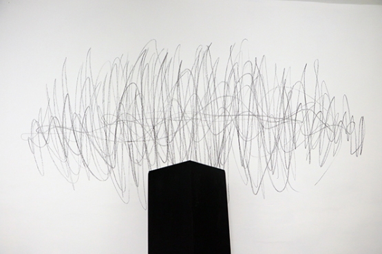 Vibration,2017, graphite on wall, cm.220x115
